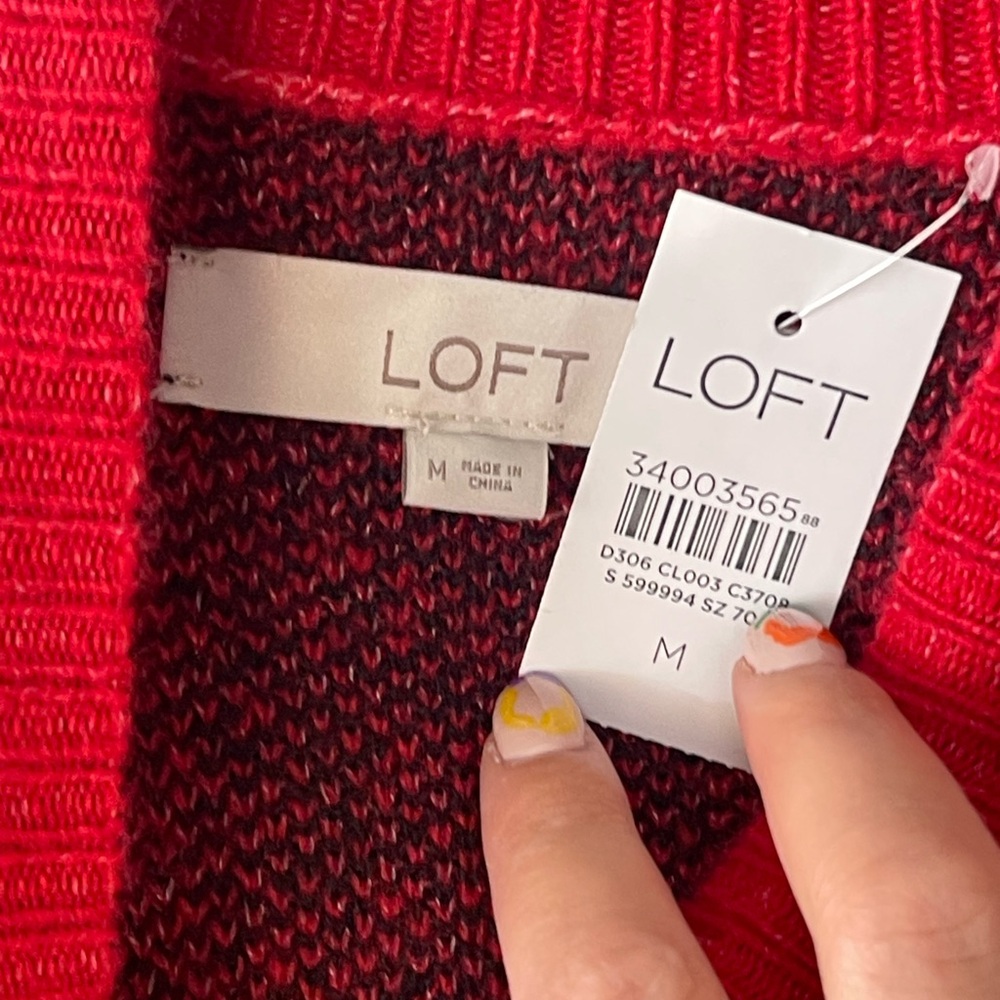 NWT- Loft Red Buffalo plaid mock neck sweater/tunic. Size medium. - Picture 5 of 6